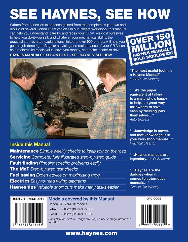 Honda CR-V Petrol & Diesel (2002-2006) Haynes Repair Manual - Image 2 of 4