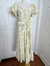 LoveShackFancy x Target Ines Yellow Floral Puff Sleeve Midi Dress Sz 0
