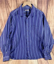 Burberry London Men Button Up Shirt BLUE Striped  Size XL MADE IN USA