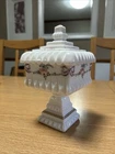VTG Westmoreland Milk Glass Handpainted Candy Dish on a Pedastal w/ Lid, 8” Tall
