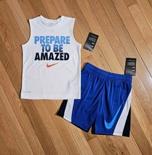 NEW Nike Little Boy Dri-fit Tank Tee Drawstring Short Set, Blue sz 5