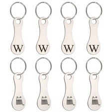 8Pcs Stainless Steel Shopping Trolley Token, Silver Tone Letter W  Grocery Cart
