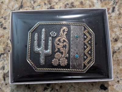 Blazin Roxx 3.75'' Belt Buckle Floral and Cactus Engraving Multi Finish 37942 Met