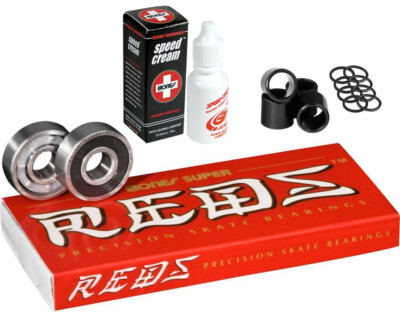 #ad #ad Bones Skateboard Bearings SUPER REDS with Spacers Washers and Speed Cream $45.90