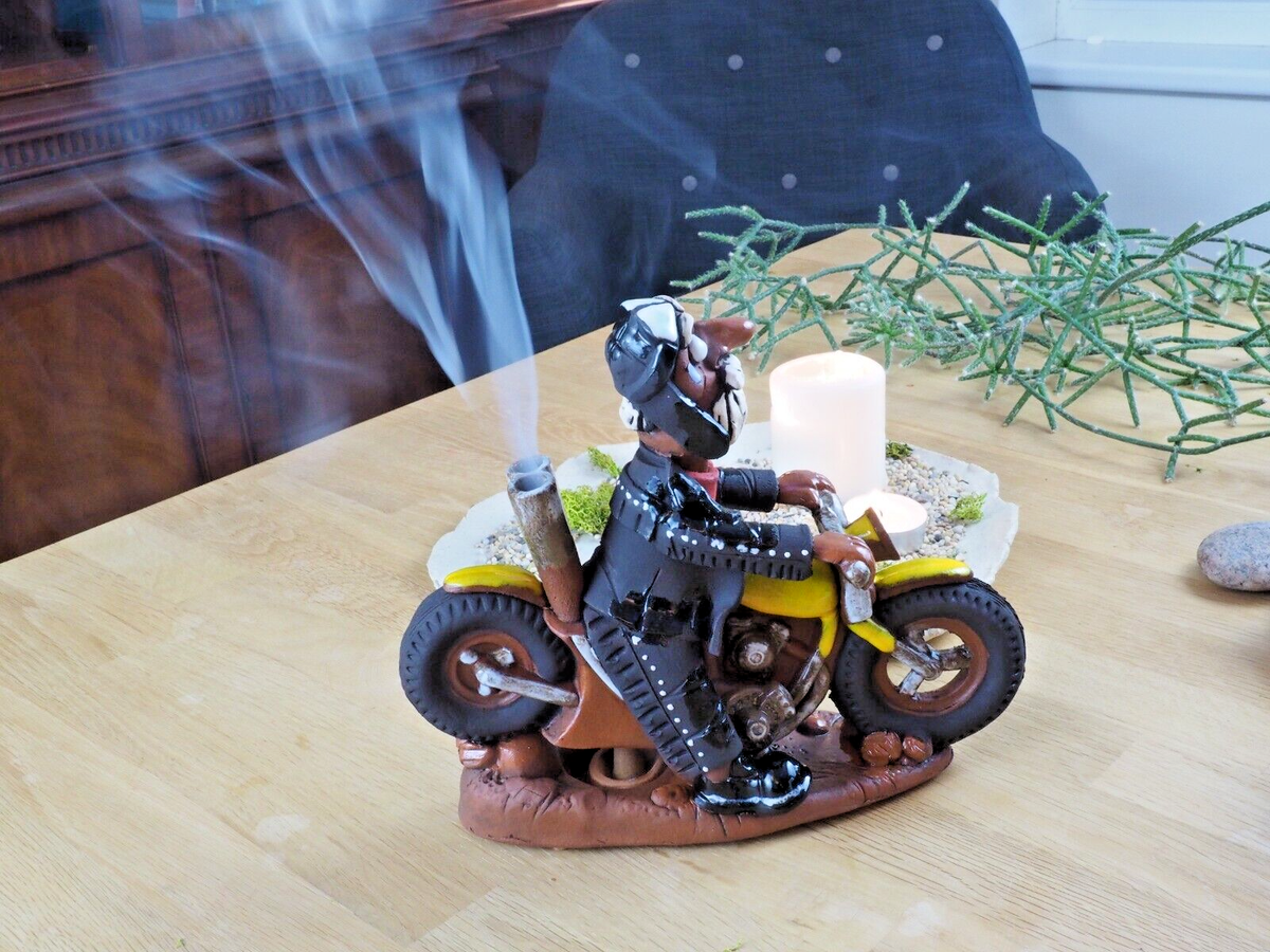 Ceramic Cone Incense Holder Gift for Biker Motorcycle Figurine