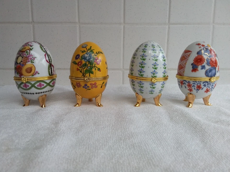 4 oeufs type fabergé boîtes à bijoux en fine porcelaine - Photo 2/2