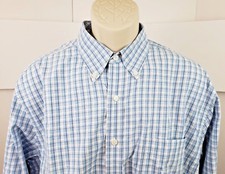 G.H. Bass  Co Men's Long Sleeve Button Front Shirt Large Blue White Plaid