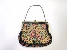 Antique VTG NEEDLEPOINT TAPESTRY Jeweled LITTLE EVENING HANDBAG PURSE floral