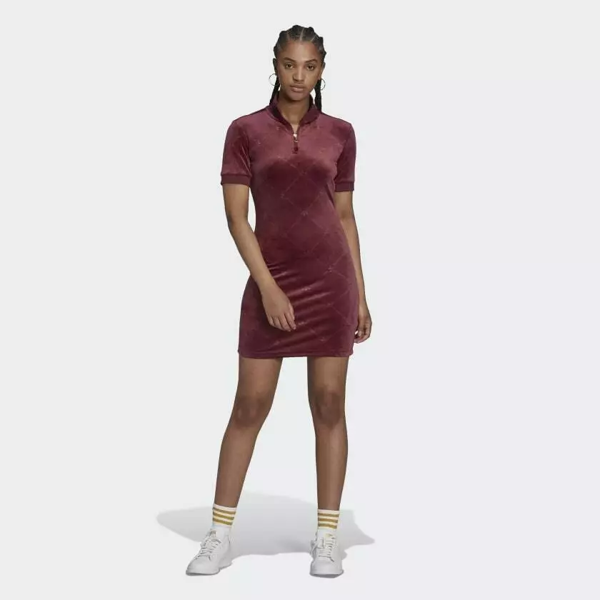 adidas Originals Plush Velvet Trefoil Short Sleeve Monogram Dress