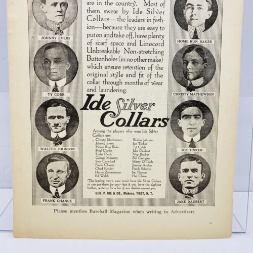 Vintage Baseball Ad IDE Silver Collars Cobb Johnson Matthews Chance Tinker RARE - Picture 3 of 10