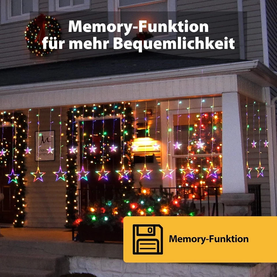 LED Lichterkette Fenster Sterne Lichtervorhang Innen Außen Weihnacht Deko 8 modi - Bild 4 von 4