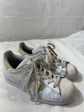 Adidas Superstar Girls Size 3.5 White iridescent Stripe Fv3139