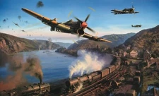 Typhoons Over the Rhine print by Nicolas Trudgian signed by WWII Typhoon pilots