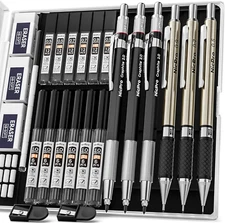 6pcs Art Mechanical Pencil Set with Lead Refills Case, Metal Drafting Pencil 0.5