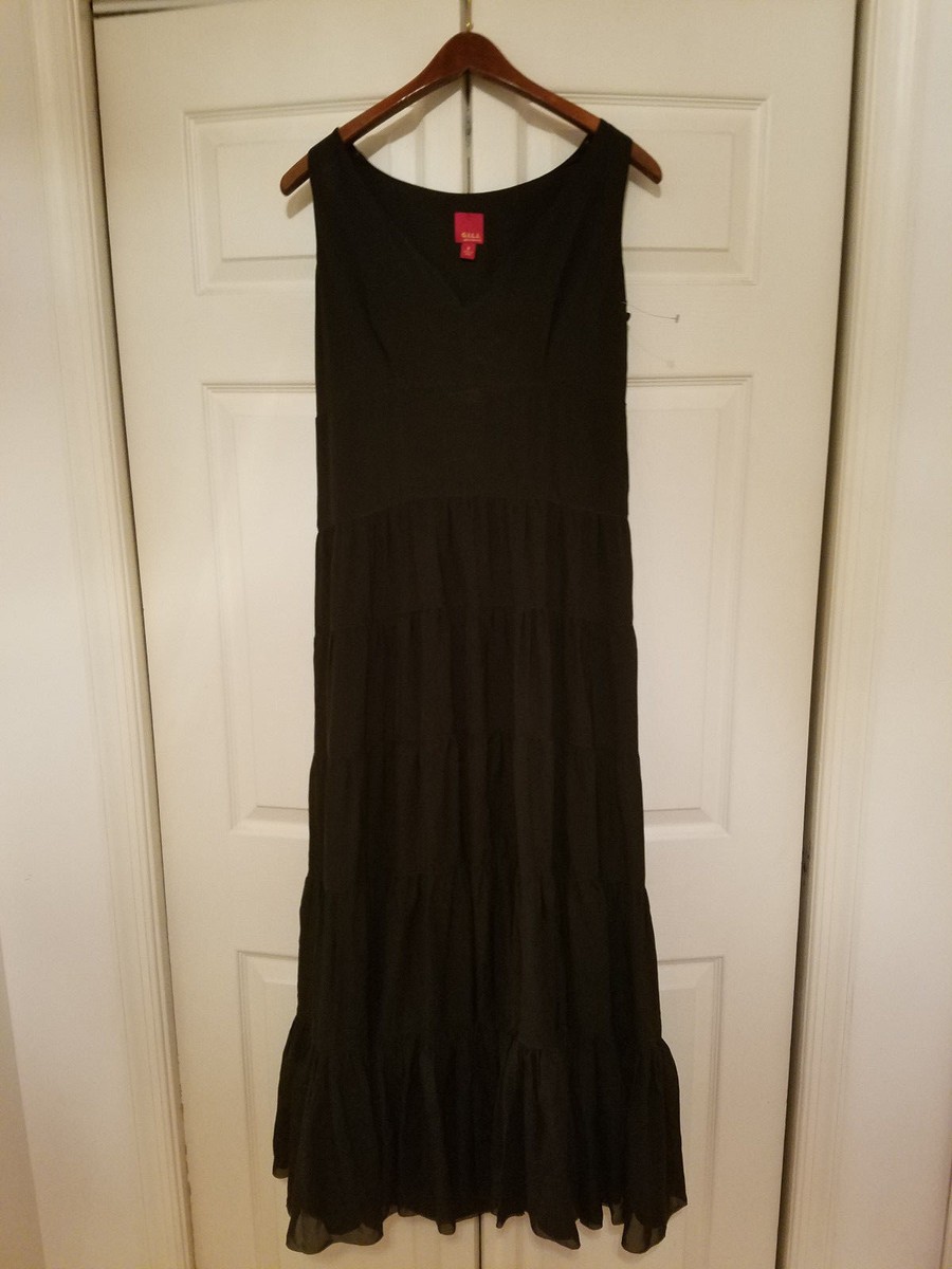 ladies black tiered dress Natasha Sleeve Tiered Maxi Dress | Threaded Pear Black / L