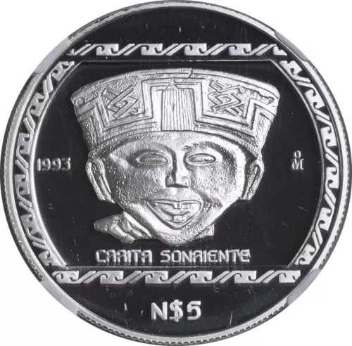 1993, Mexico. Proof Silver 5 Nuevo Pesos Coin. 3,300 pcs. Struck! NGC PF-69 UC!