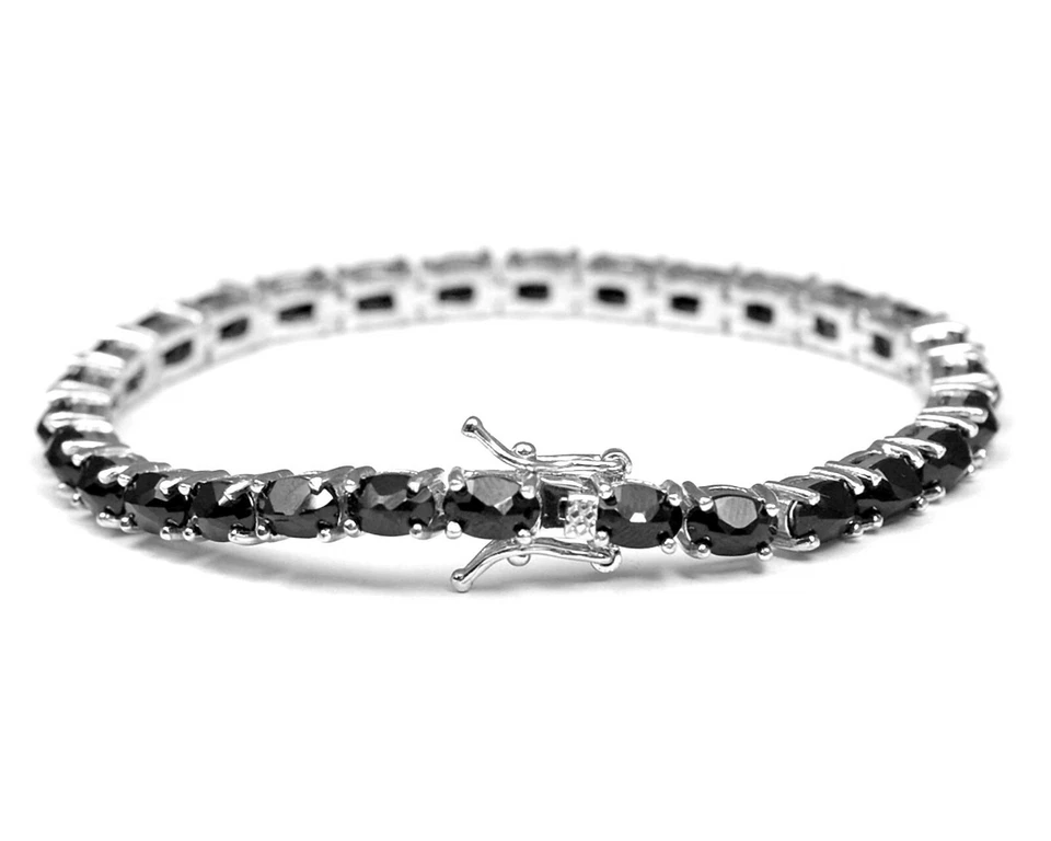 Pulsera de espinela negra natural de 6X4 mm de plata de ley 925 para tenis y mujeres joyas Foto 3 de 4