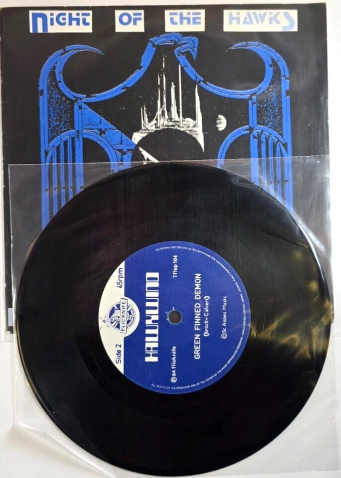 Hawkwind – Night Of The Hawks 7" vinyl record 1984 on Flicknife Records rock Foto 2 de 4