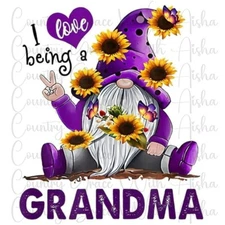Sublimation Transfer Purple Grandma Gnome Ready To Press Heat Transfer