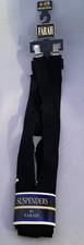 FARAH Black Suspenders Elastic Silver Tone Clip On 1 1/4" Wide NEW w Tag