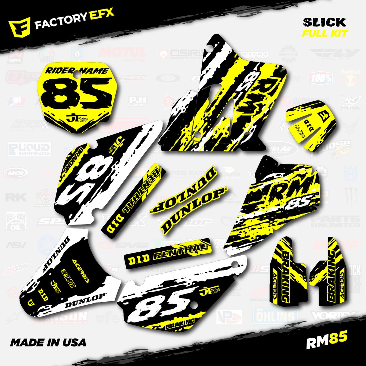 ピ*ス様 RCトラック イエロー フレイムデザイン White Yellow Slick Racing Graphics Kit fit Suzuki RM85 01-21