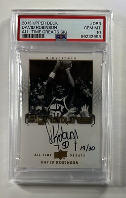 2013 Upper Deck David Robinson Signatures On Card Auto /30 PSA 10 Gem Mint