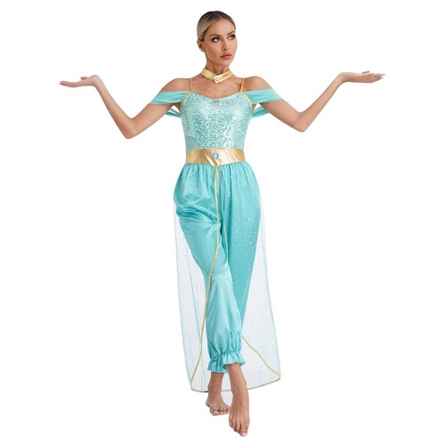 Womens Costume Metallic Dancewear Sleeveless Belly Performance Cosplay Sequin - Picture 9 of 44
