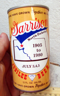 vintage Garrison North Dakota empty beer can, push top style, man cave decor