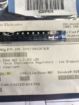 TPS71501DCK TI IC REG LIN POS ADJ 50MA SC70-5 ROHS 10 PIECES