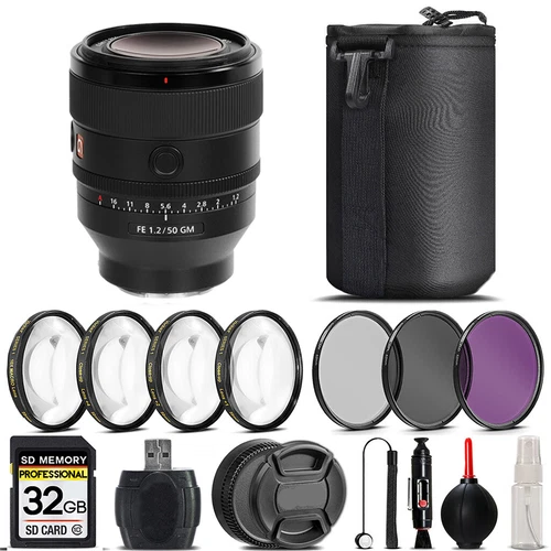 Sony FE 50mm f/1.2 GM Lens (Sony E) +4PC Macro Kit +UV, CPL, FLD Filter -32GB