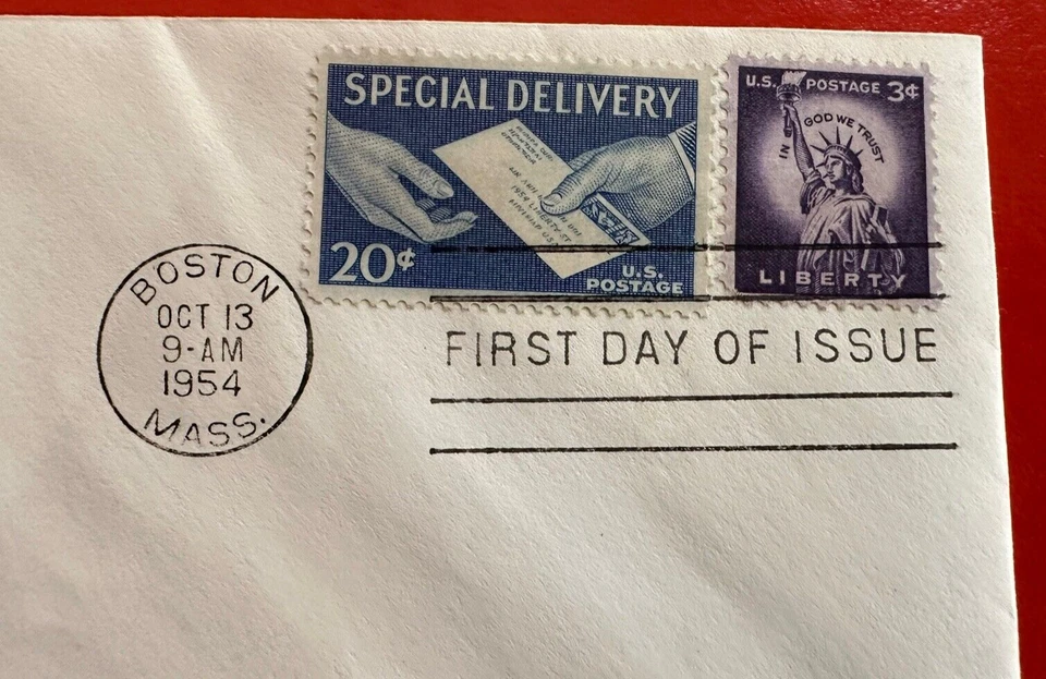 20 Cent Special Delivery Sc #E20 First Day Issue Cover FDC + Liberty 1035 (1954) - Image 2 of 3