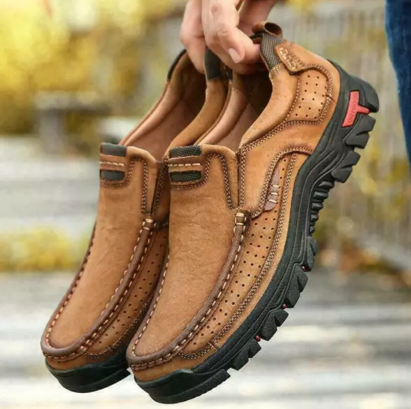 Winter Mens Leather Workwear Handmade Casual Outdoor Loafers Slip