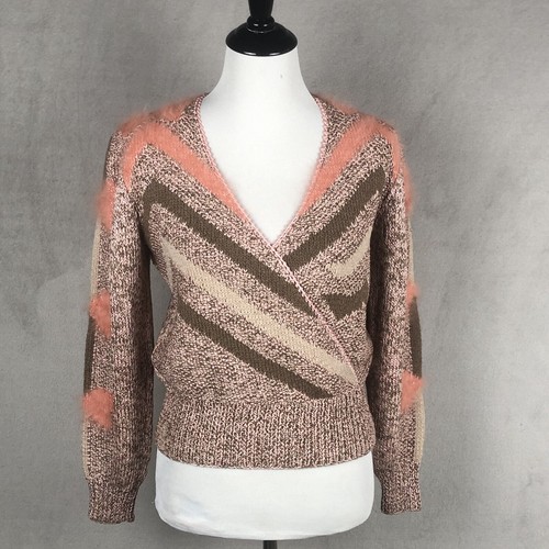 VTG ANTONELLA PREVE NY Abstract 80s Sweater Sz S 36" Crossover Knit Fuzzy Retro