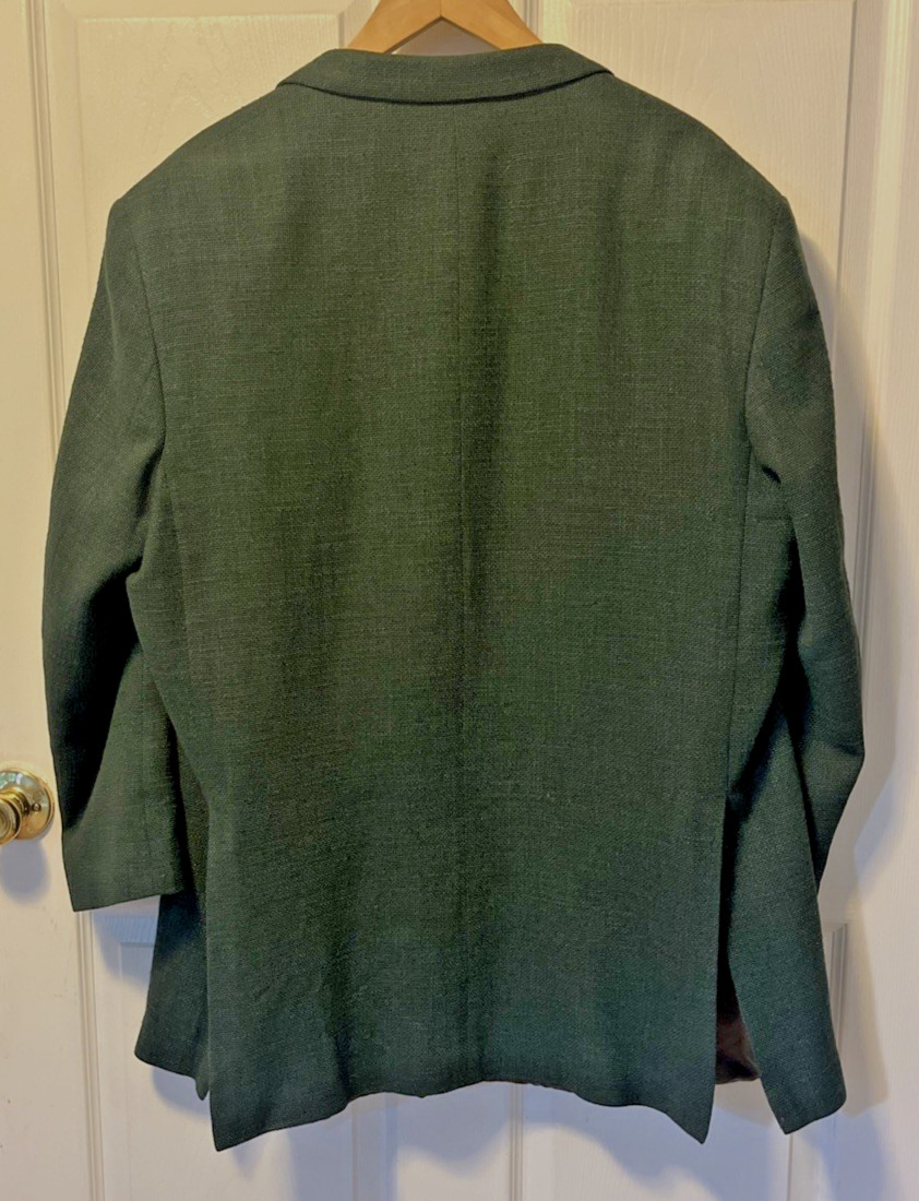 Vintage Paul Stuart 48 L Tall Dark Green Tweed Wool Linen Silk Blend Blazer