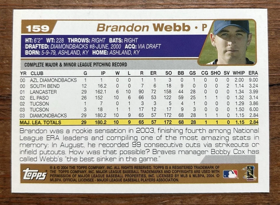 Brandon Webb 2004 Topps Opening Day #159 Arizona Diamondbacks Cup MLB - Image 2 of 2