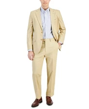 Nautica Mens Modern fit 2 Piece Suit 38 R / 32 Waist Beige Khaki Cotton Stretch