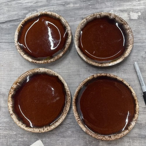 Hull Crestone - VTG Brown Drip Glaze Saucer 6" Plate -Oven Proof USA - Set Of  4
