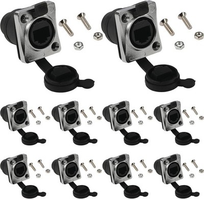 10PCS Panel Mounting RJ45IP65 Waterproof PCBSignal Panel Cat5/5e/68P8C Connector