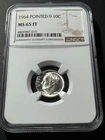 1964 P NGC MS65 FT Silver Roosevelt Dime Pointed 9 10c 90% Silver Full Torch
