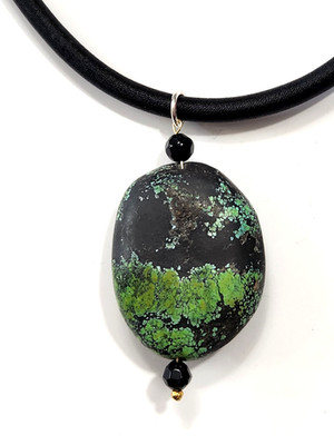 Lg Spiderweb Turquoise Stone Pendant Silk? Thread Wrapped Cord Minimalist Boho