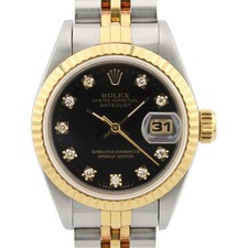 ROLEX Datejust 26mm 69173 Ladies Black Diamond Dial - Jubilee - 1993 B&P