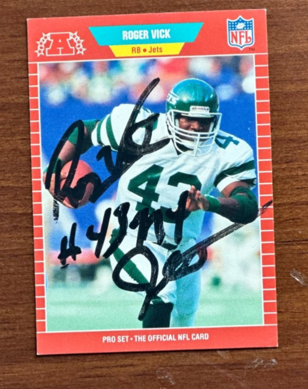 Roger Vick New York Jets Signed Football Card 1989 Pro Set Autograph