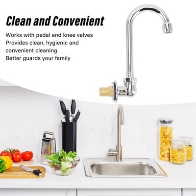 Foot Pedal Faucet Stainless Steel G1/2 Thread Wall Mounted Knee Valve Basin SET