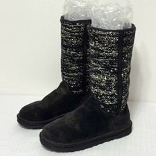 UGG Australia Sequin Boots CAMAYA Women's Black Gold Knit Suede 1006711 Size 7