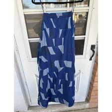 Gap 2000s Blue Abstract Geometric Cotton Mid Dress Pockets 12 Lagenlook