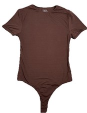 MANGOPop Brown Bodysuit Size XS Stretch Short Sleeve Fitted Top NWT