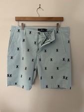 Psycho Bunny Men's Seaside Blue Cramlington Embroidered All Over Bunny Shorts 34