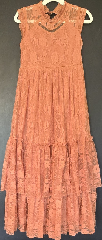 Joyfolie mia JOY Girls Dress Brown/Pink Lace Sleeveless Long High Neck Size 8