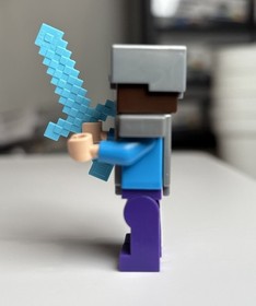 LEGO Minecraft Steve Iron Armor Helmet Sword Minifigure Figure 21131 21118 21126