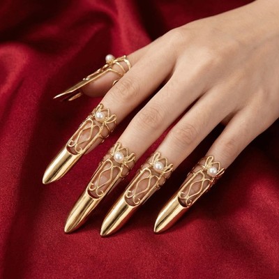 5/10Pcs Adjustable Gold Tone Nail Armor Rings Chinese Style Fingertip Nail Cover
